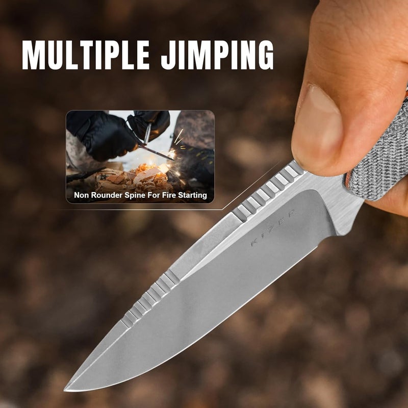 KIZER Beaver Fixed Blade Knife with Sheath, 2.75" Nitro-V Steel Blade EDC Camping Knife with Black Micarta and Orange G10 Handle, Small Bushcraft Survival Hunting Knives for Men Women, 1078A2 - Image 3